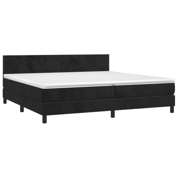 Cama box spring colchón y LED terciopelo negro 200x200 cm