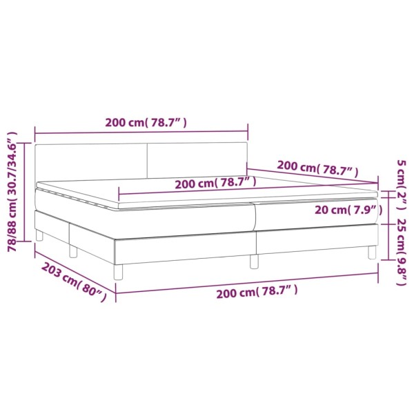 Cama box spring colchón y LED terciopelo negro 200x200 cm