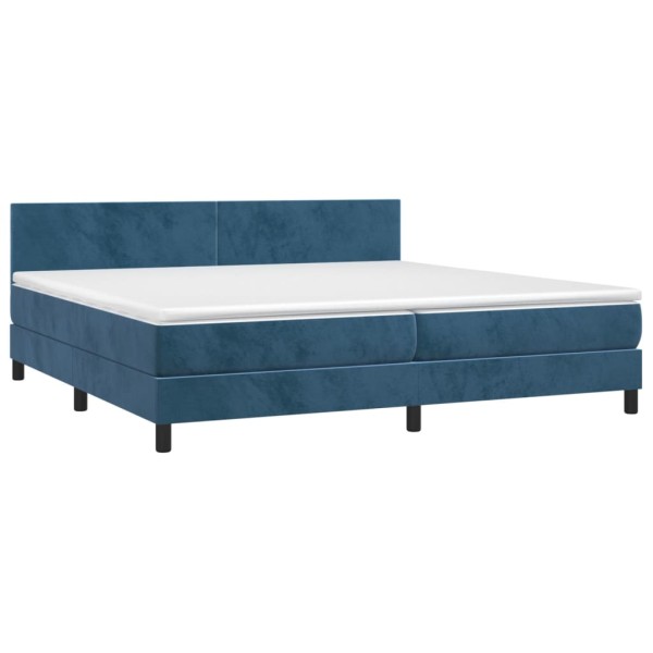 Cama box spring colchón y LED terciopelo azul oscuro 200x200 cm