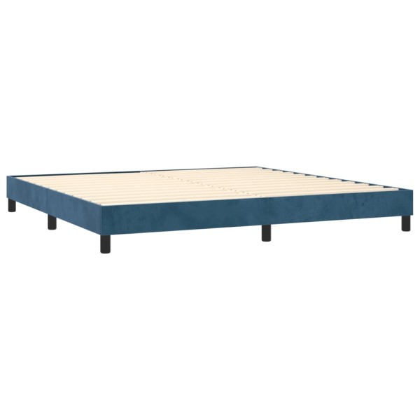 Cama box spring colchón y LED terciopelo azul oscuro 200x200 cm