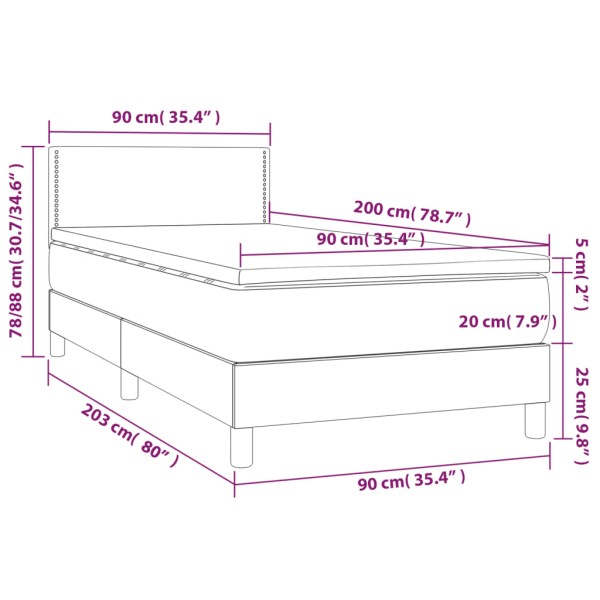 Cama box spring colchón y LED terciopelo rosa 90x200 cm