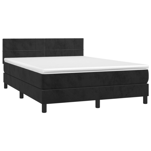 Cama box spring colchón y LED terciopelo negro 140x190 cm