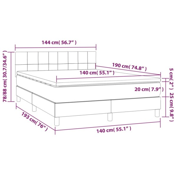 Cama box spring colchón y LED terciopelo negro 140x190 cm