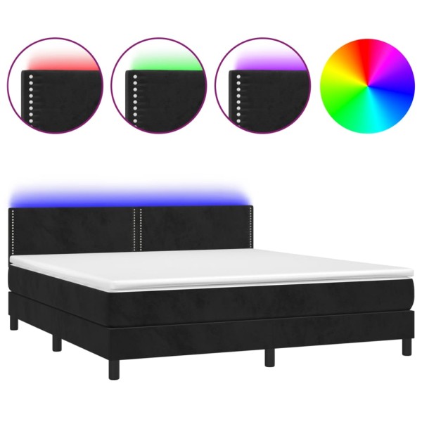 Cama box spring colchón y LED terciopelo negro 160x200 cm