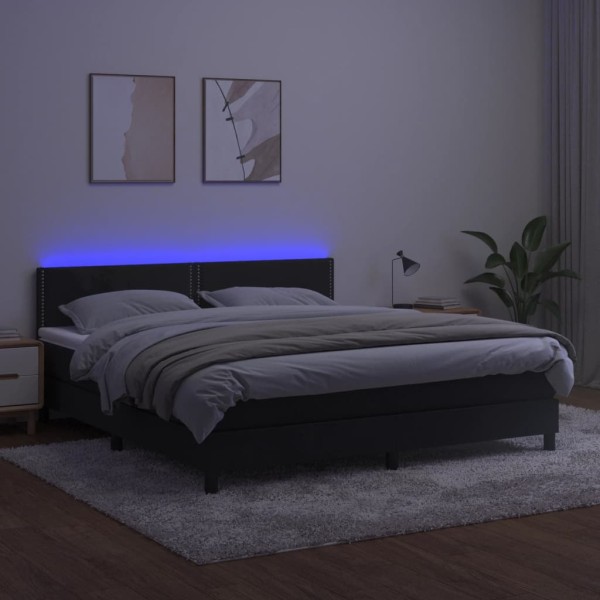 Cama box spring colchón y LED terciopelo negro 160x200 cm