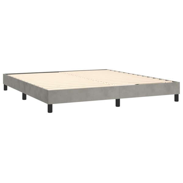 Cama box spring colchón y LED terciopelo gris claro 160x200 cm