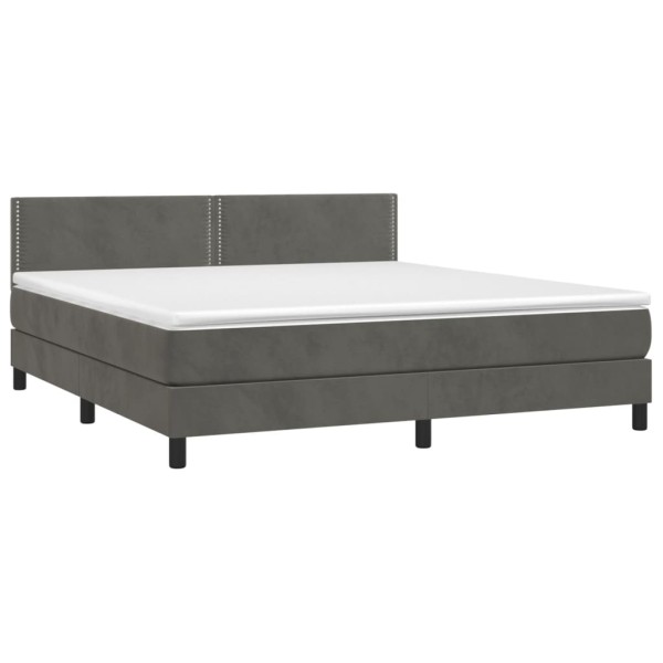 Cama box spring colchón y LED terciopelo gris oscuro 180x200 cm