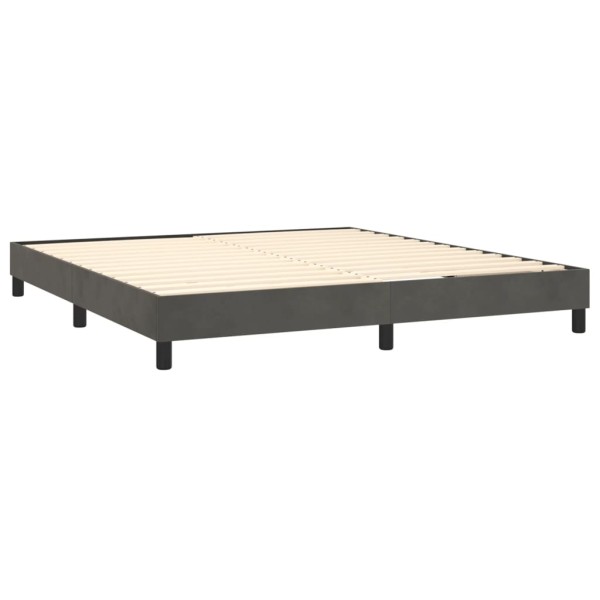 Cama box spring colchón y LED terciopelo gris oscuro 180x200 cm