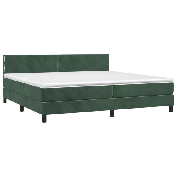 Cama box spring colchón y LED terciopelo verde oscuro 200x200cm