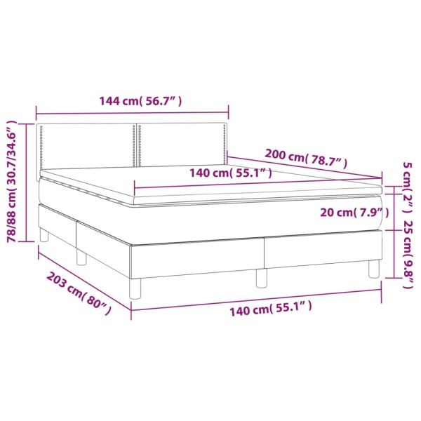 Cama box spring colchón y LED terciopelo negro 140x200 cm