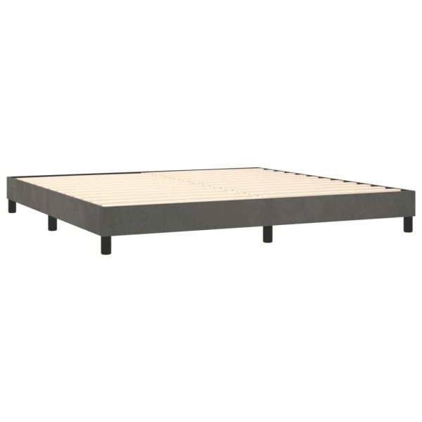 Cama box spring colchón y LED terciopelo gris oscuro 200x200 cm