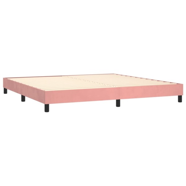 Cama box spring colchón y LED terciopelo rosa 200x200 cm