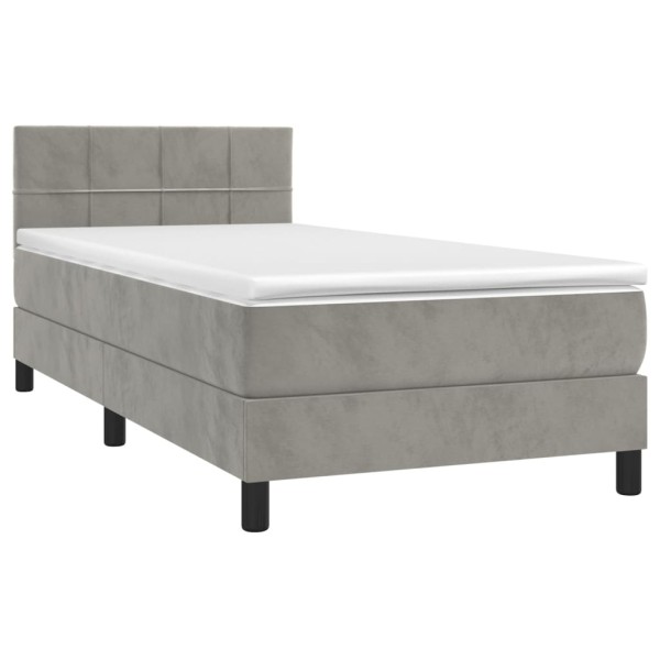 Cama box spring colchón y LED terciopelo gris claro 100x200 cm