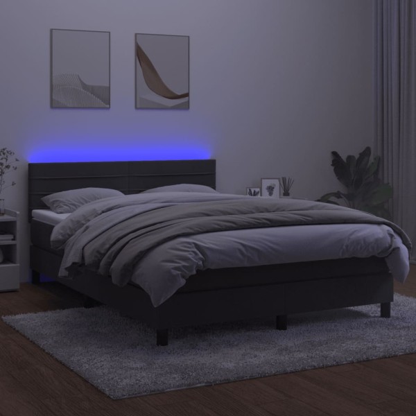 Cama box spring colchón y LED terciopelo gris oscuro 140x190 cm