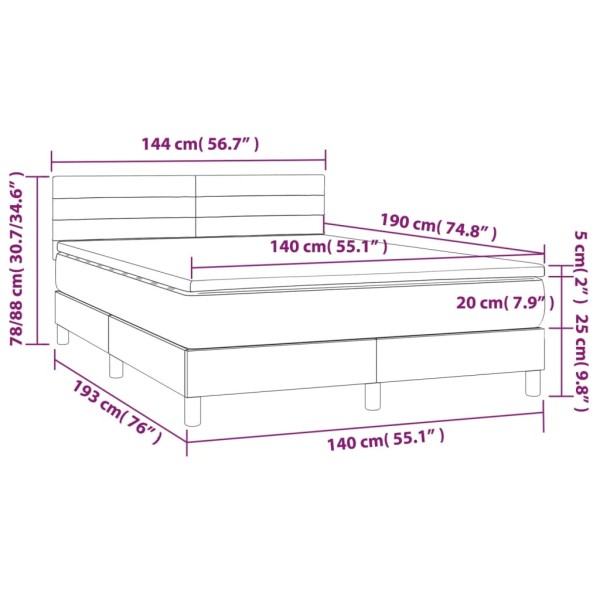 Cama box spring colchón y LED terciopelo gris oscuro 140x190 cm