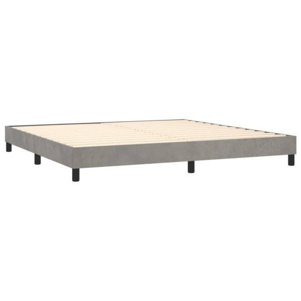 Cama box spring colchón y LED terciopelo gris claro 200x200 cm