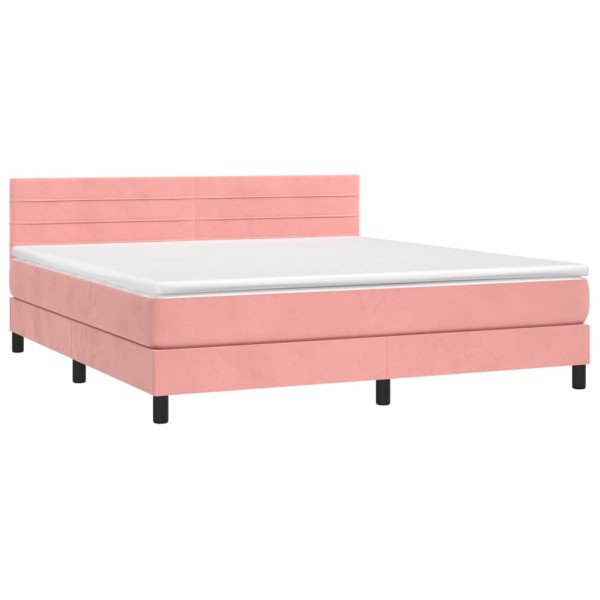 Cama box spring colchón y LED terciopelo rosa 160x200 cm