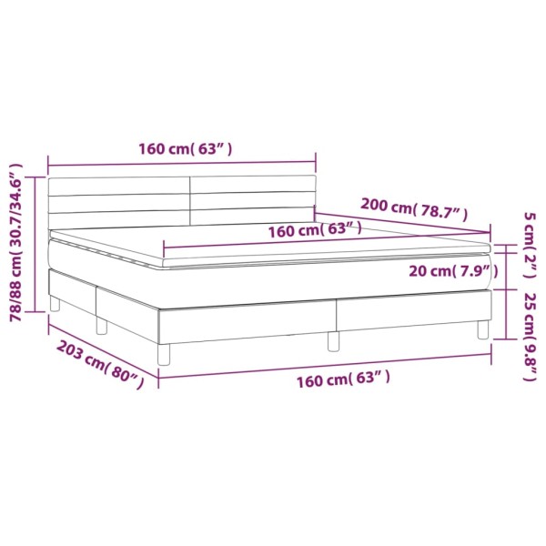 Cama box spring colchón y LED terciopelo rosa 160x200 cm