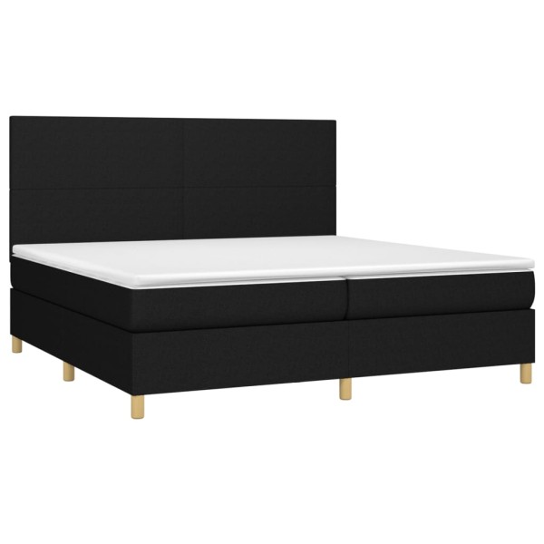 Cama box spring colchón y luces LED tela negro 200x200 cm