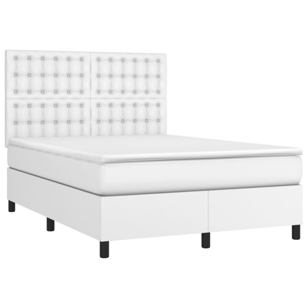 Cama box spring colchón y LED cuero sintético blanco 140x190 cm