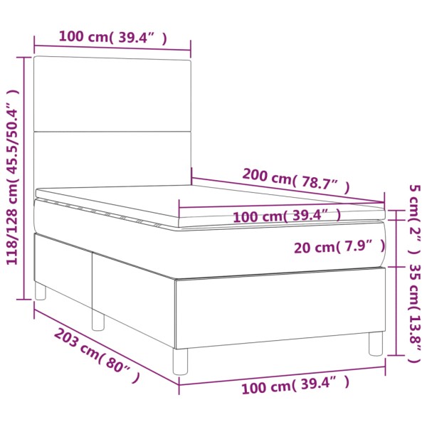 Cama box spring colchón y LED terciopelo negro 100x200 cm