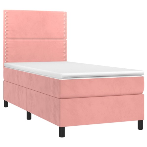 Cama box spring colchón y LED terciopelo rosa 100x200 cm