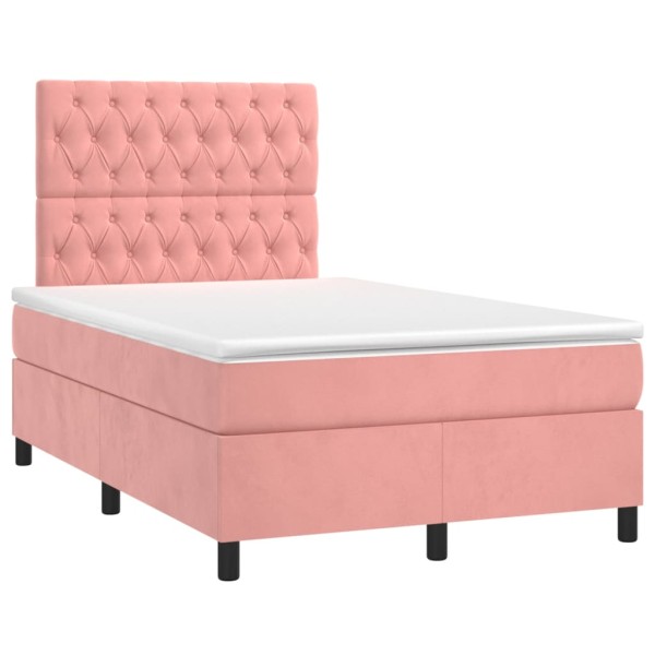 Cama box spring colchón y LED terciopelo rosa 120x200 cm