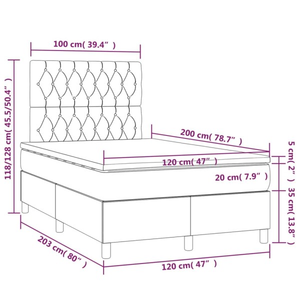 Cama box spring colchón y LED terciopelo rosa 120x200 cm