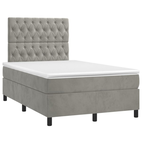 Cama box spring colchón y LED terciopelo gris claro 120x200 cm