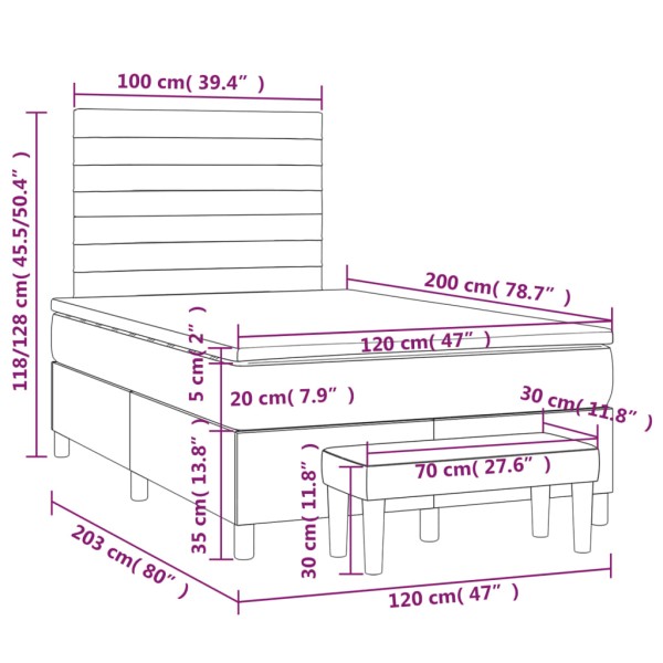 Cama box spring con colchón tela marrón oscuro 120x200 cm