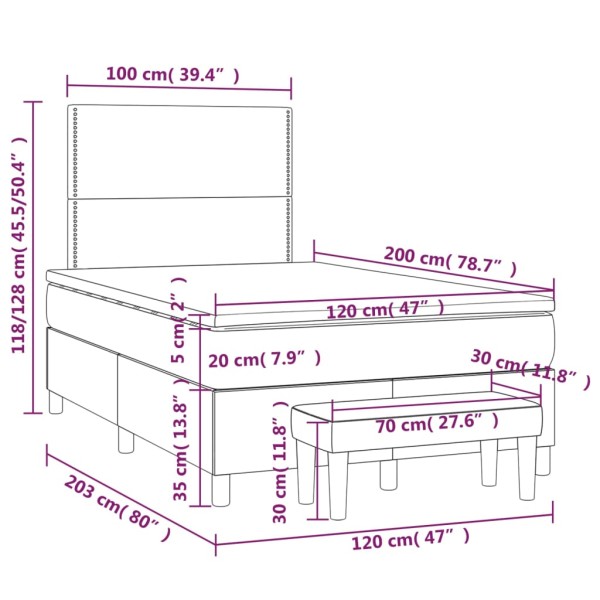 Cama box spring con colchón terciopelo gris claro 120x200 cm