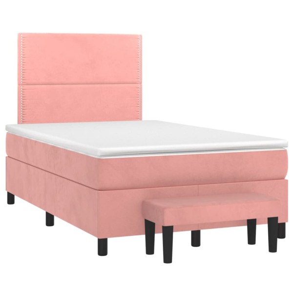 Cama box spring con colchón terciopelo rosa 120x200 cm