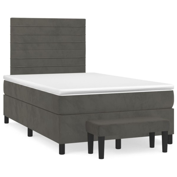 Cama box spring con colchón terciopelo gris oscuro 120x200 cm