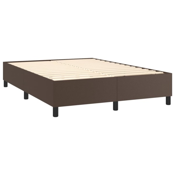 Cama box spring colchón y LED cuero sintético marrón 140x190 cm