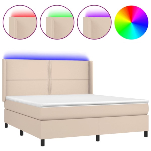 Cama box spring colchón LED cuero sintético capuchino 160x200cm