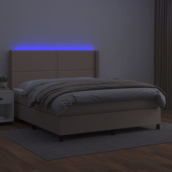 Cama box spring colchón LED cuero sintético capuchino 160x200cm