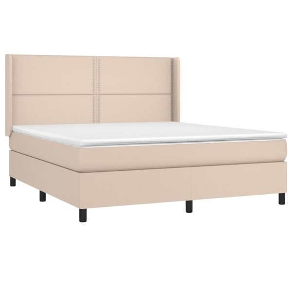 Cama box spring colchón LED cuero sintético capuchino 160x200cm