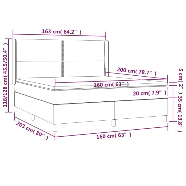 Cama box spring colchón LED cuero sintético capuchino 160x200cm