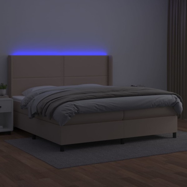 Cama box spring colchón LED cuero sintético capuchino 200x200cm