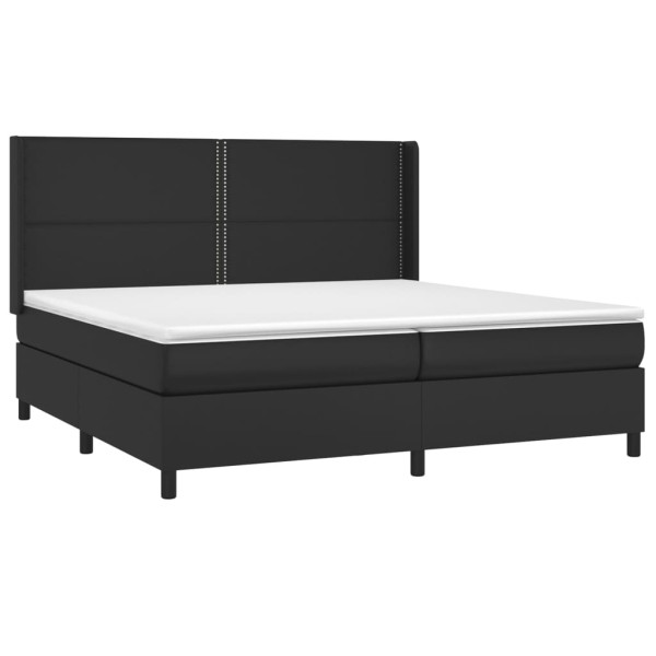 Cama box spring colchón y LED cuero sintético negro 200x200 cm