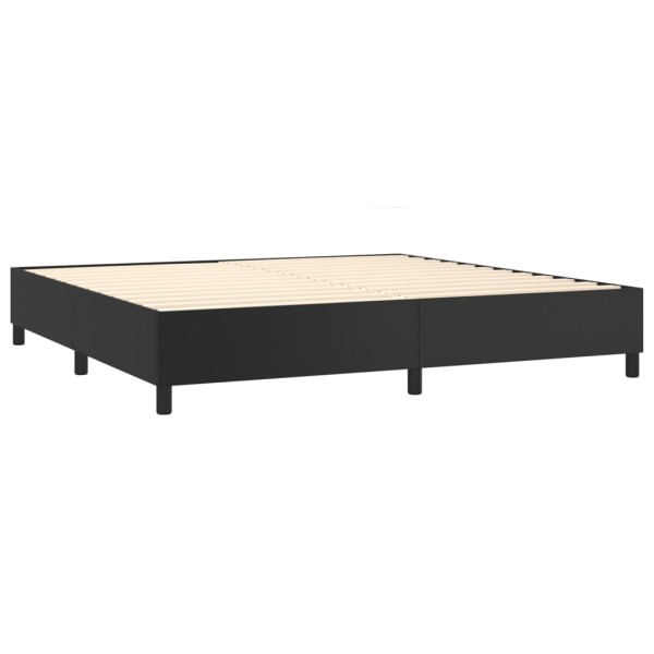 Cama box spring colchón y LED cuero sintético negro 200x200 cm