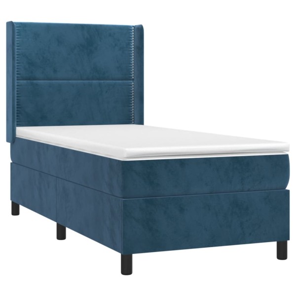 Cama box spring colchón y LED terciopelo azul oscuro 90x190 cm