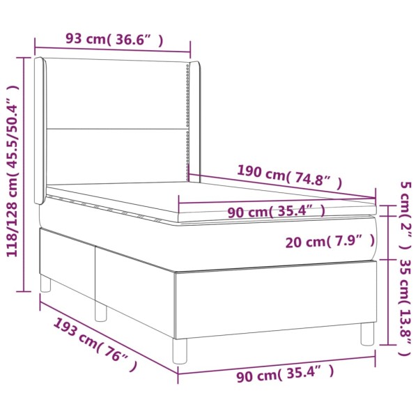 Cama box spring colchón y LED terciopelo azul oscuro 90x190 cm