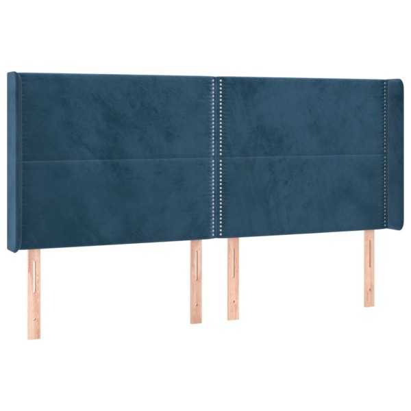 Cama box spring colchón y LED terciopelo azul oscuro 180x200 cm