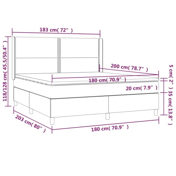 Cama box spring colchón y LED terciopelo azul oscuro 180x200 cm