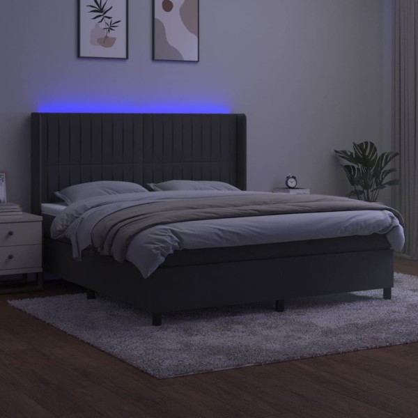 Cama box spring colchón y LED terciopelo gris oscuro 160x200 cm