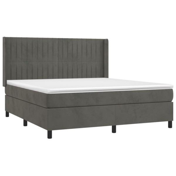 Cama box spring colchón y LED terciopelo gris oscuro 160x200 cm