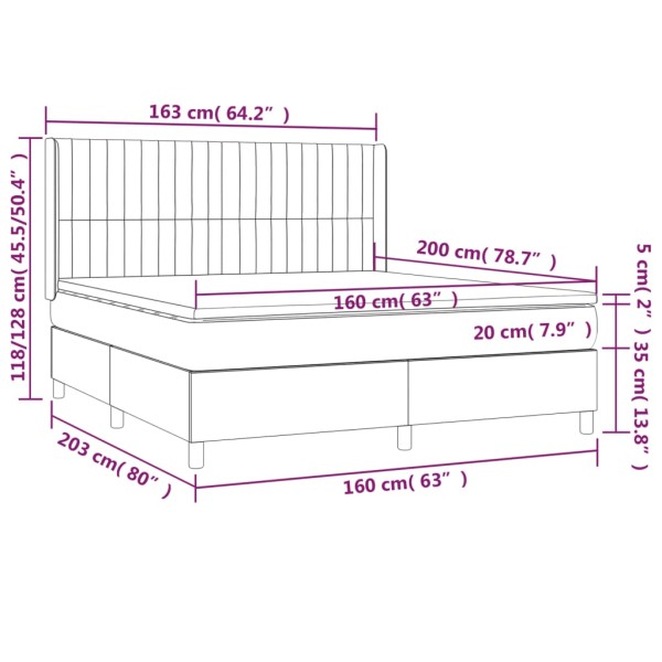 Cama box spring colchón y LED terciopelo gris oscuro 160x200 cm