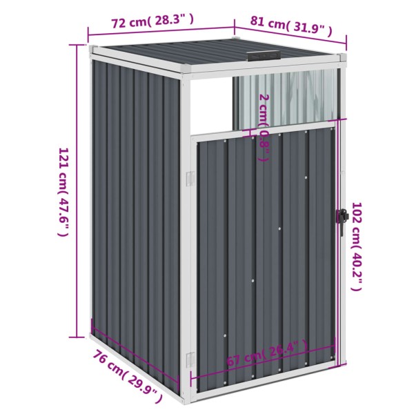 Cobertizo para contenedor de basura acero gris 72x81x121 cm