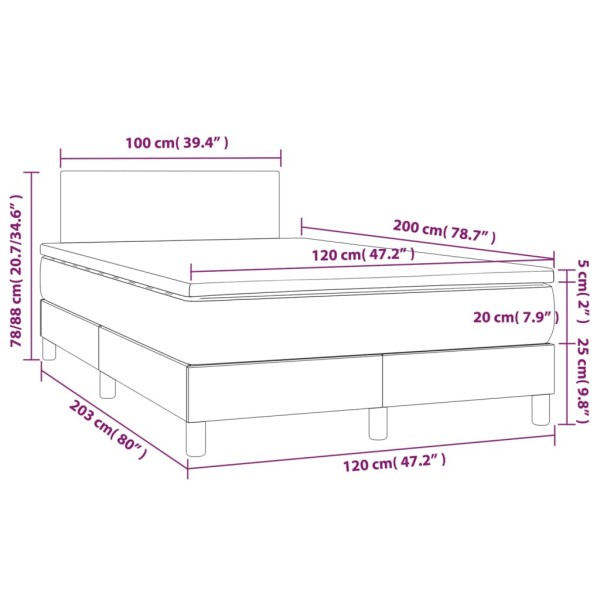 Cama box spring con colchón tela azul 120x200 cm